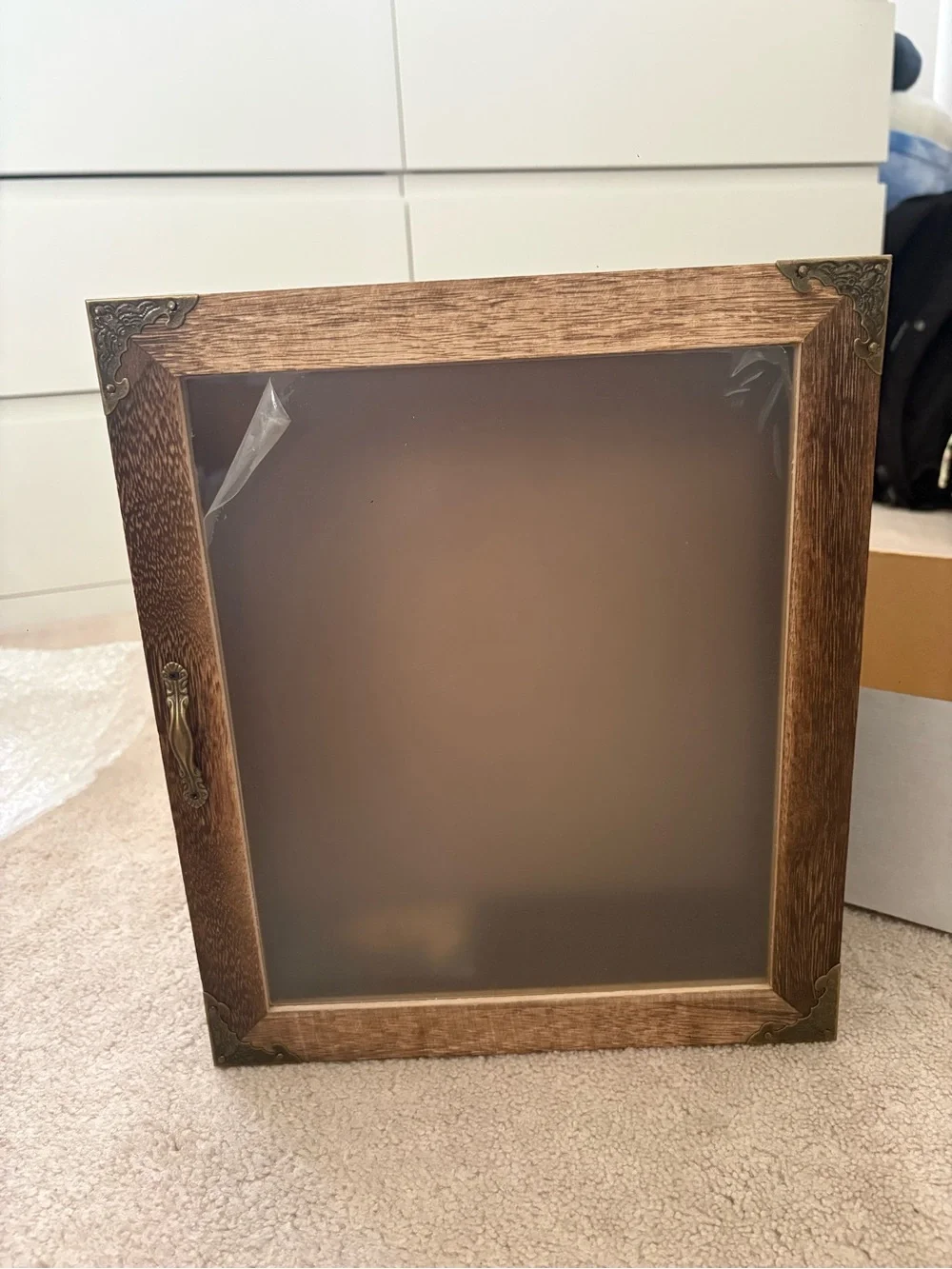 Vintage-Inspired Wooden Display Cabinet with Dried Floral Accent - Brown